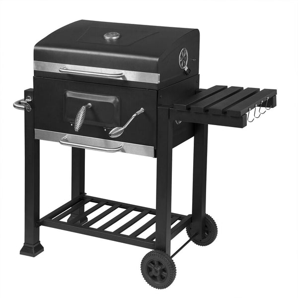Grillwagen mit Deckel Holzkohlegrill Standgrill Thermometer Schwarz CPZ8135sz