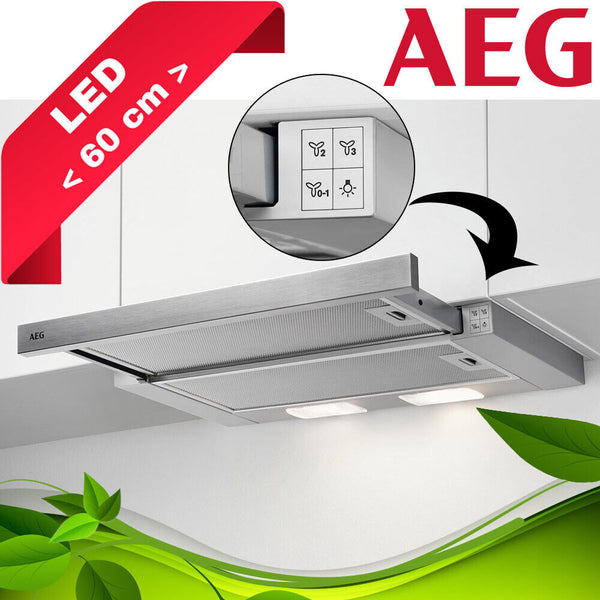 AEG Flachschirmhaube Dunstabzugshaube 60 cm ausziehbar Einbau Edelstahl Umluft